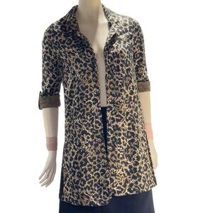 ADYSON PARKER Women's Open Front Cardigan Cheetah Print cuff sleeves Size S